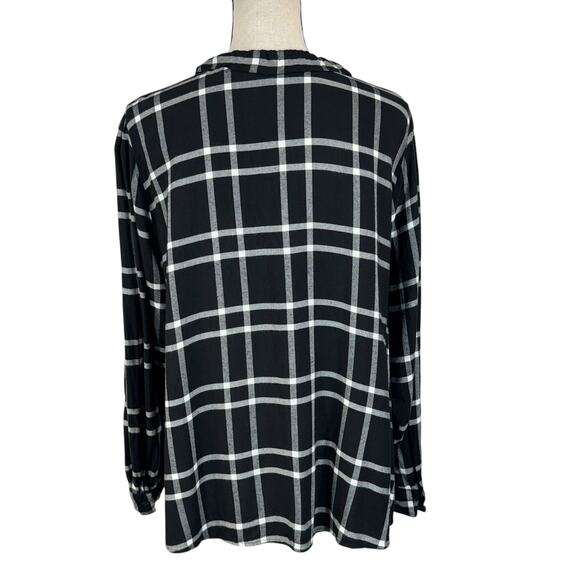 Lane Bryant SZ 16 Top Plaid Button-Up Ruffled Collared Long Sleeve Lightweight - Picture 5 of 10